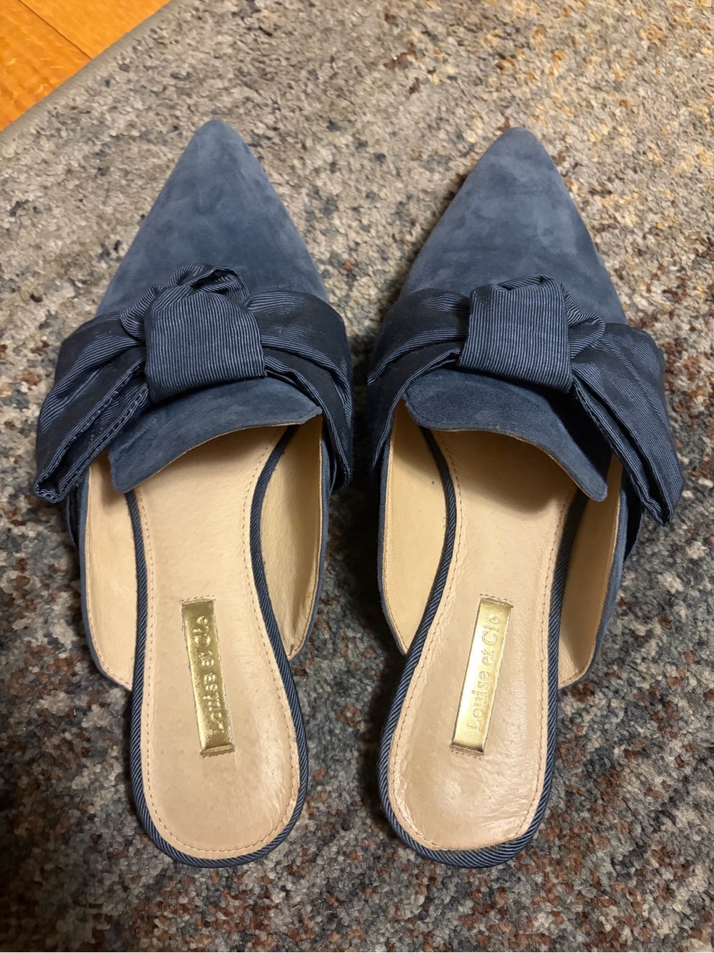 Louise et Cie Navy Suede Pointed Bow Mules